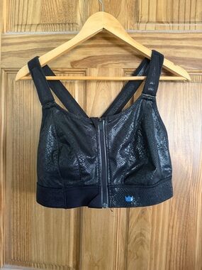 SHEFIT Black Front-Zip Textured Support Sports Bra 2LUX